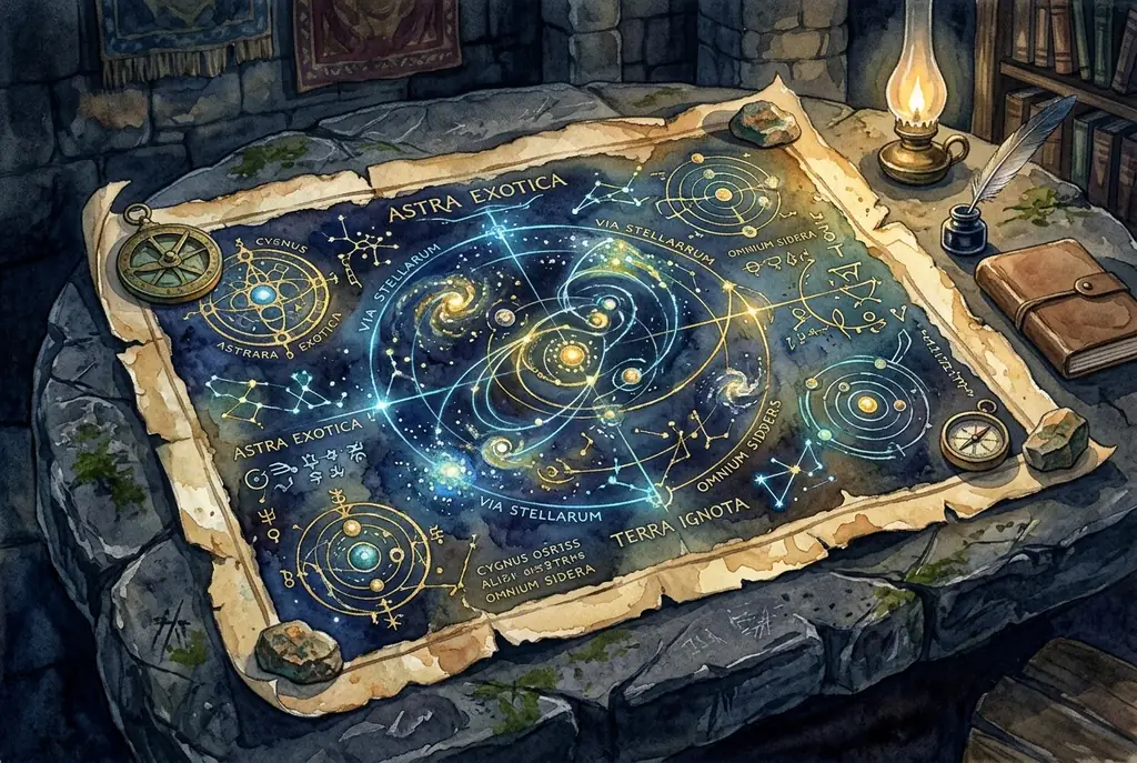 Ancient starmap etched into glowing stone